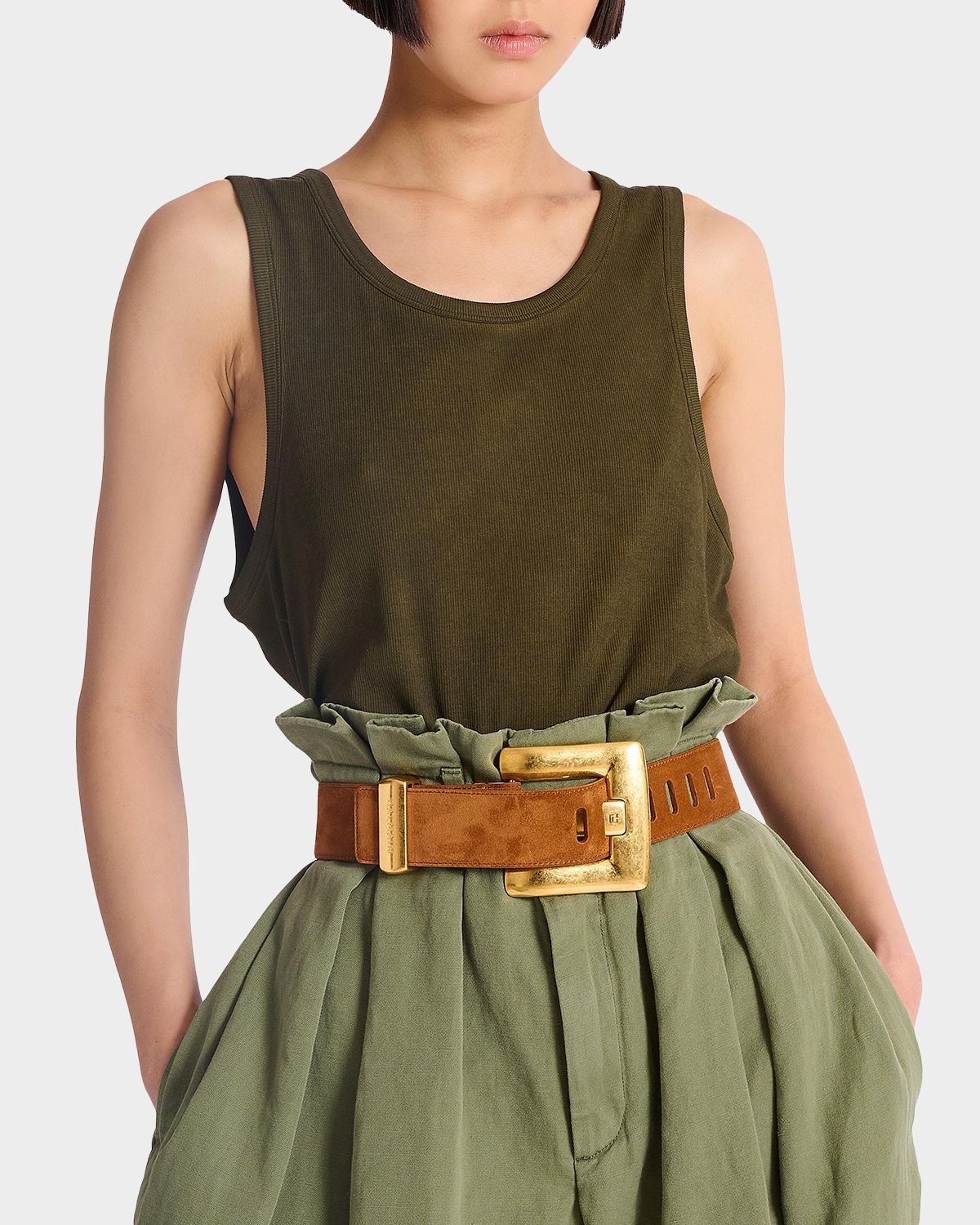 Balmain Anthem Wide Suede Leather Belt