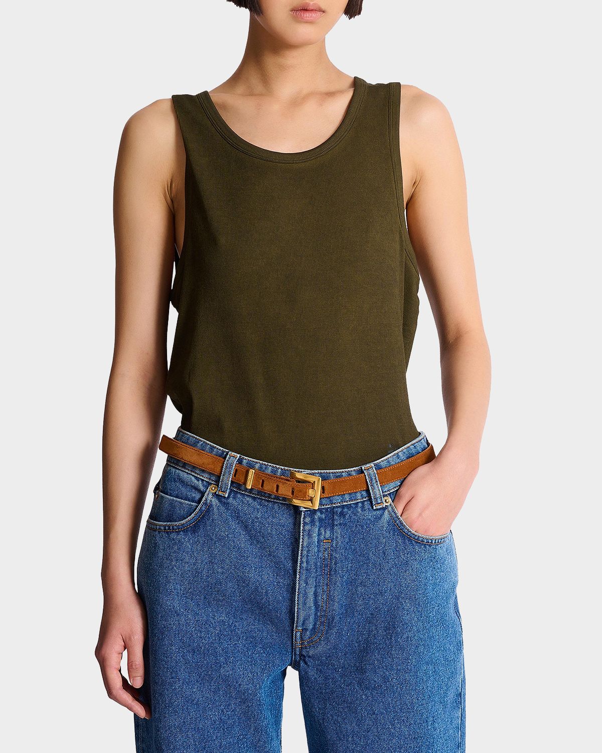 Balmain Anthem Narrow Suede Leather Belt