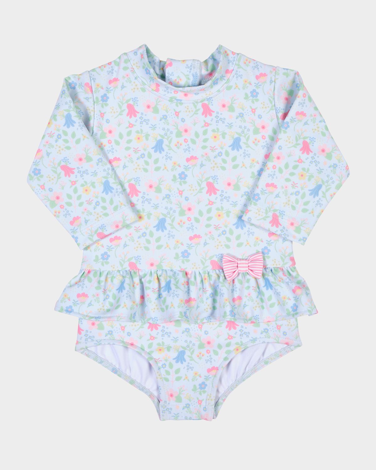 Florence Eiseman Girl 's Floral-Print One-Piece Rashguard with Bow, Size 6M-24M