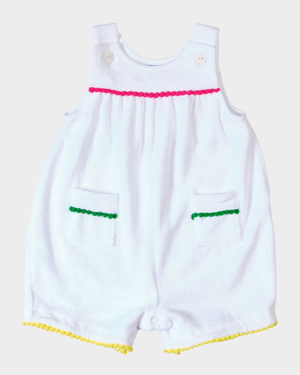 Florence Eiseman Girl 's Terry Romper with Pom Poms, Size 3M-24M