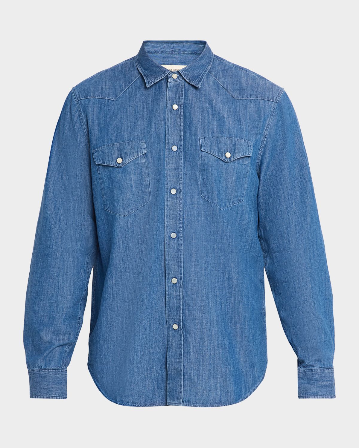 Officine Generale Men 's Maverick Snap-Front Chambray Western Shirt | Thumbnail 6 Officine Generale Men 's Maverick Snap-Front Chambray Western Shirt | Thumbnail 6