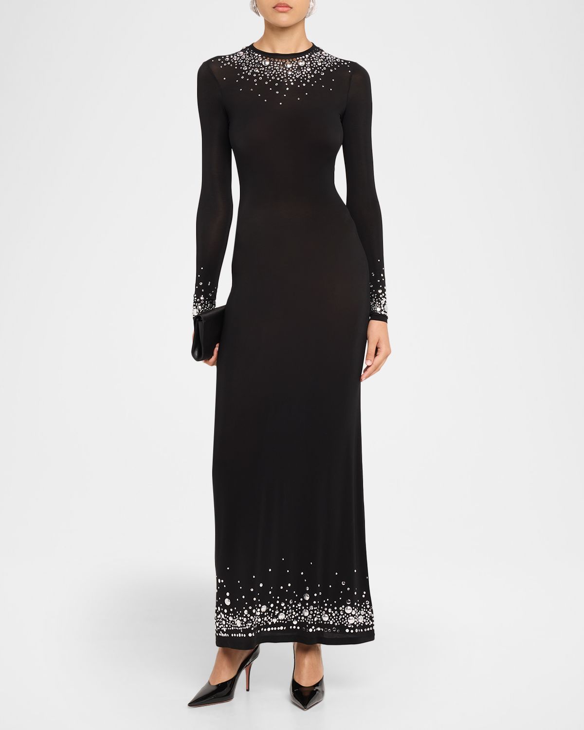Rabanne Degrade Hotfix Jersey Long-Sleeve Maxi Dress