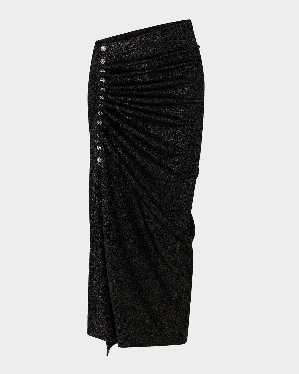Rabanne Metallic Jersey Ruched Midi Skirt