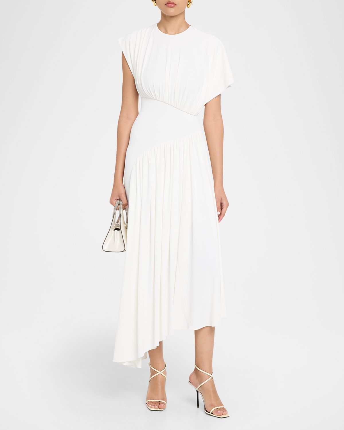 Rabanne Long Ruched Asymmetric Jersey Dress