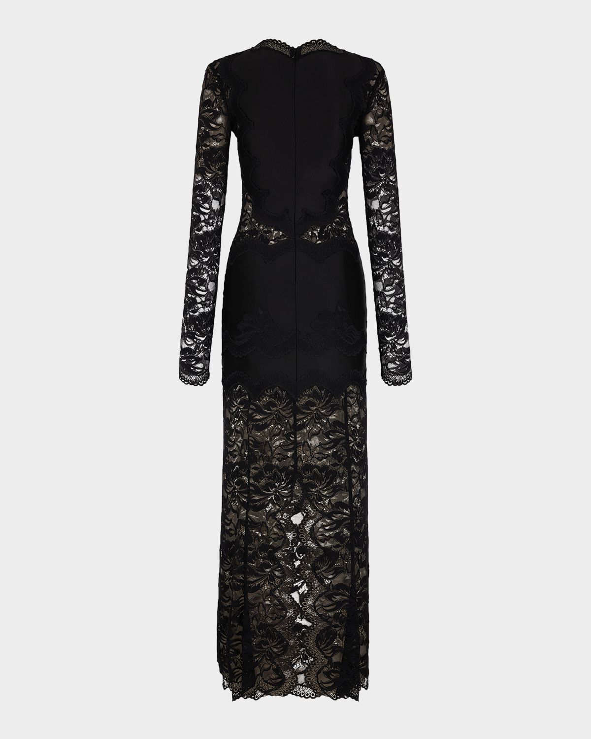 Rabanne Long-Sleeve Stretch Lace Jersey Maxi Dress