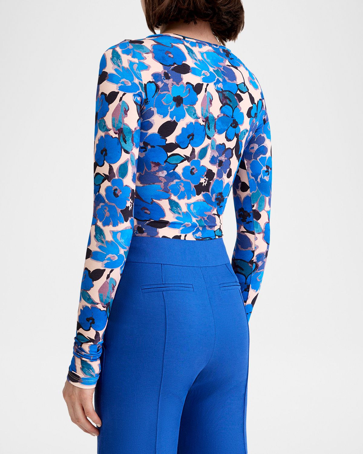 Smythe Floral Scrunch-Sleeve Crewneck Top