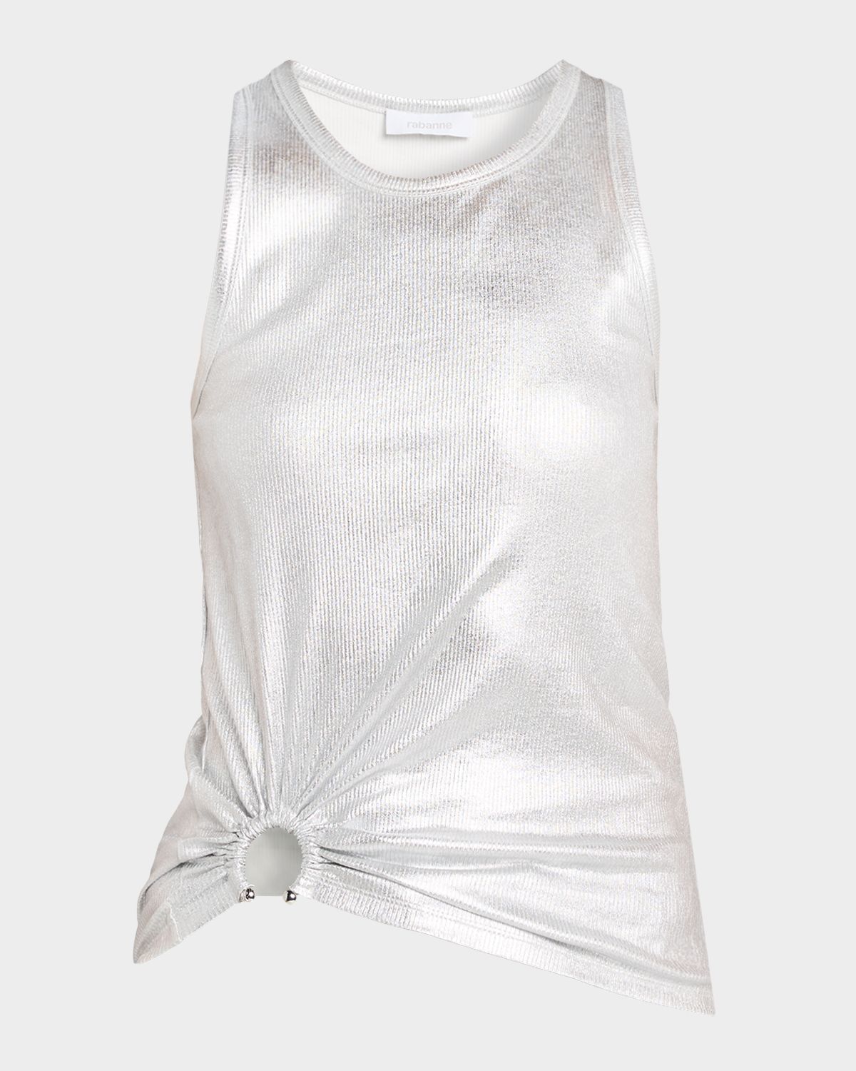 Rabanne Gathered-Ring Foiled Cotton Rib Tank Top