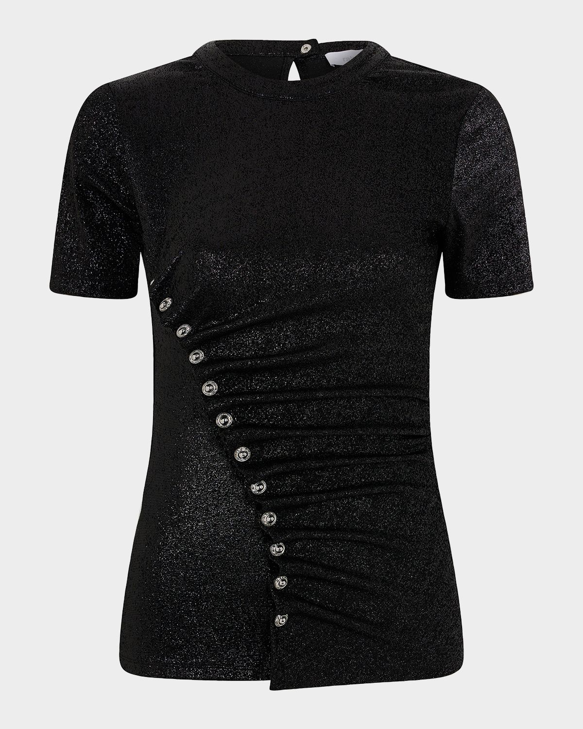 Rabanne Metallic Ruched Short-Sleeve Top