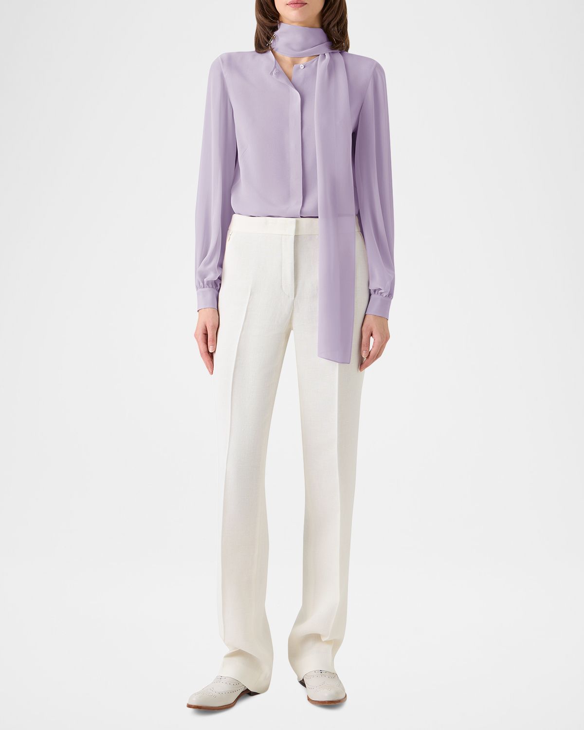 Akris Tie-Neck Silk Georgette Blouse | Thumbnail 2 Akris Tie-Neck Silk Georgette Blouse | Thumbnail 2
