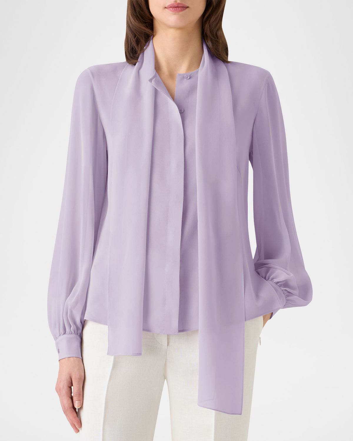 Akris Tie-Neck Silk Georgette Blouse | Thumbnail 4 Akris Tie-Neck Silk Georgette Blouse | Thumbnail 4