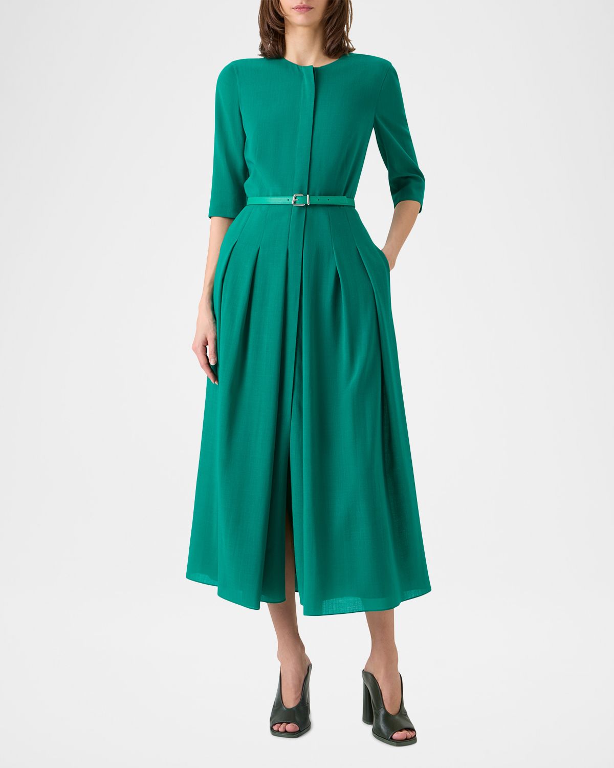 Akris Pleated Wool Belted Midi Dress | Thumbnail 4 Akris Pleated Wool Belted Midi Dress | Thumbnail 4