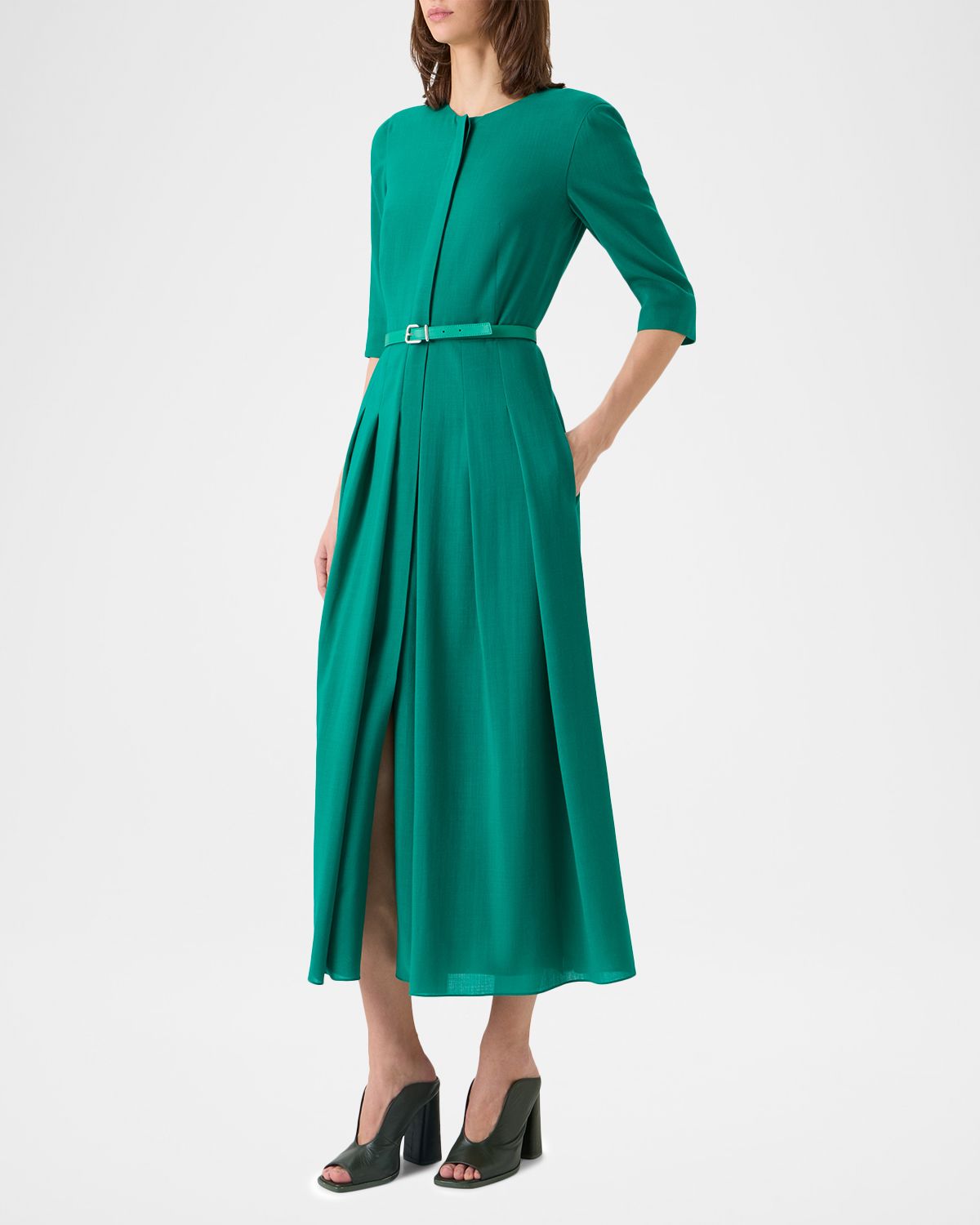 Akris Pleated Wool Belted Midi Dress | Thumbnail 6 Akris Pleated Wool Belted Midi Dress | Thumbnail 6