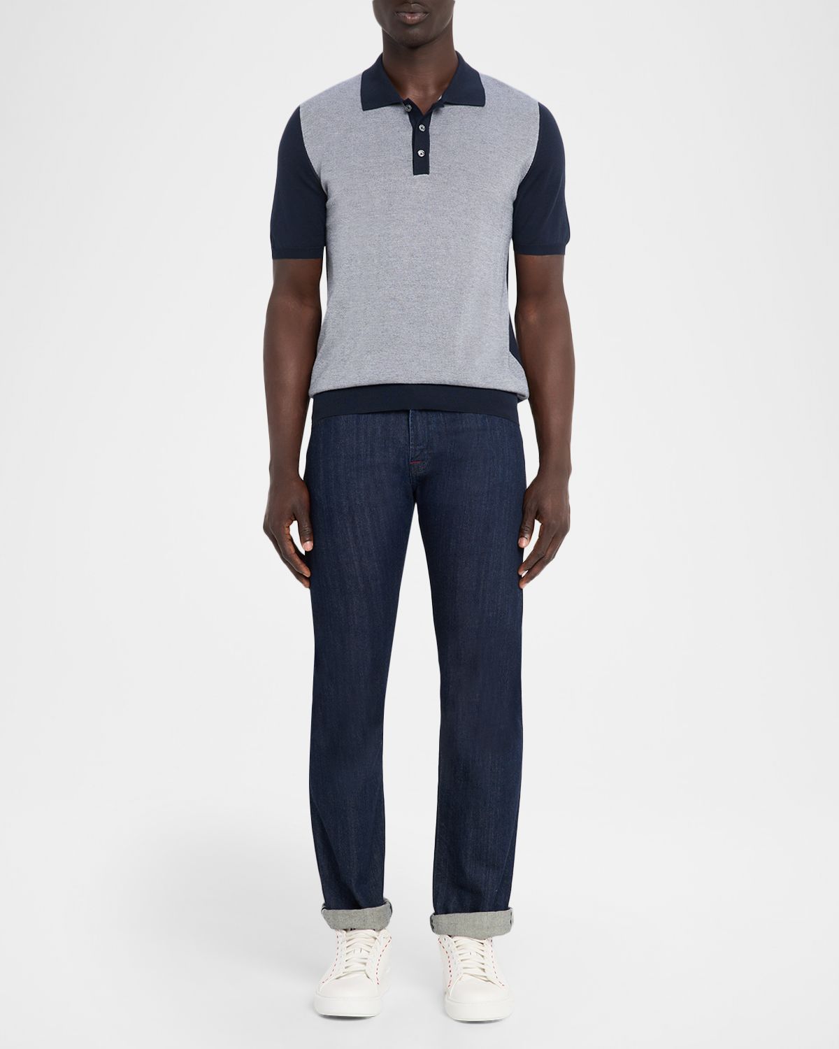 Kiton Men 's Cotton Textured-Front Knit Polo Sweater