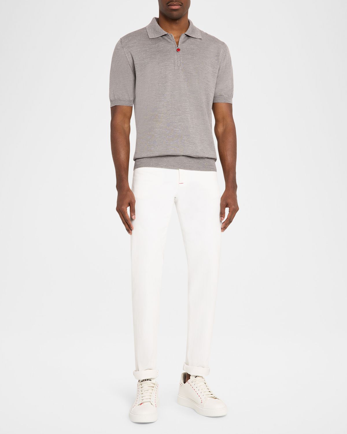 Kiton Men 's Silk, Cashmere and Linen Quarter-Zip Polo Shirt