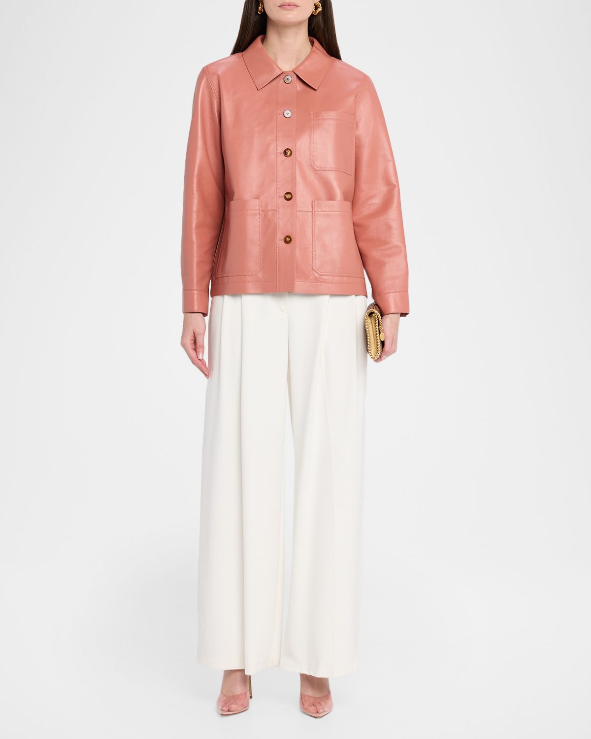 Lafayette 148 New York Button-Down Nappa Leather Jacket