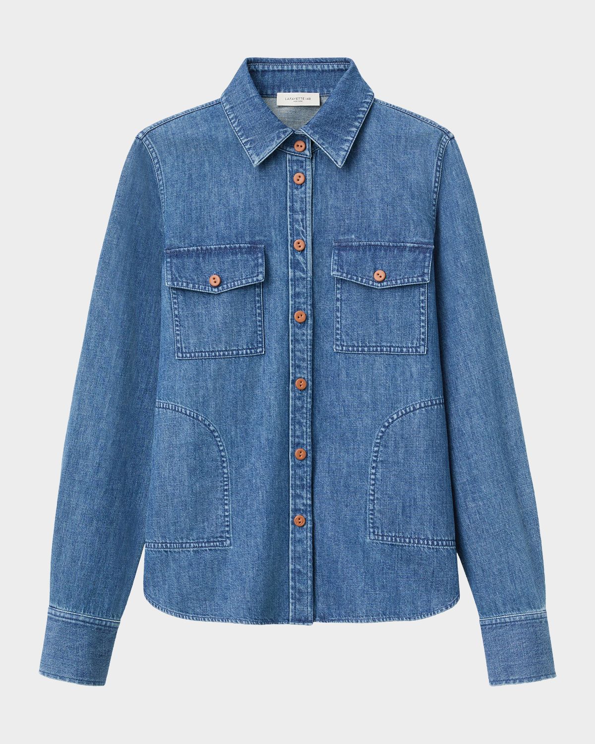 Lafayette 148 New York Chambray Patch Pocket Shirt