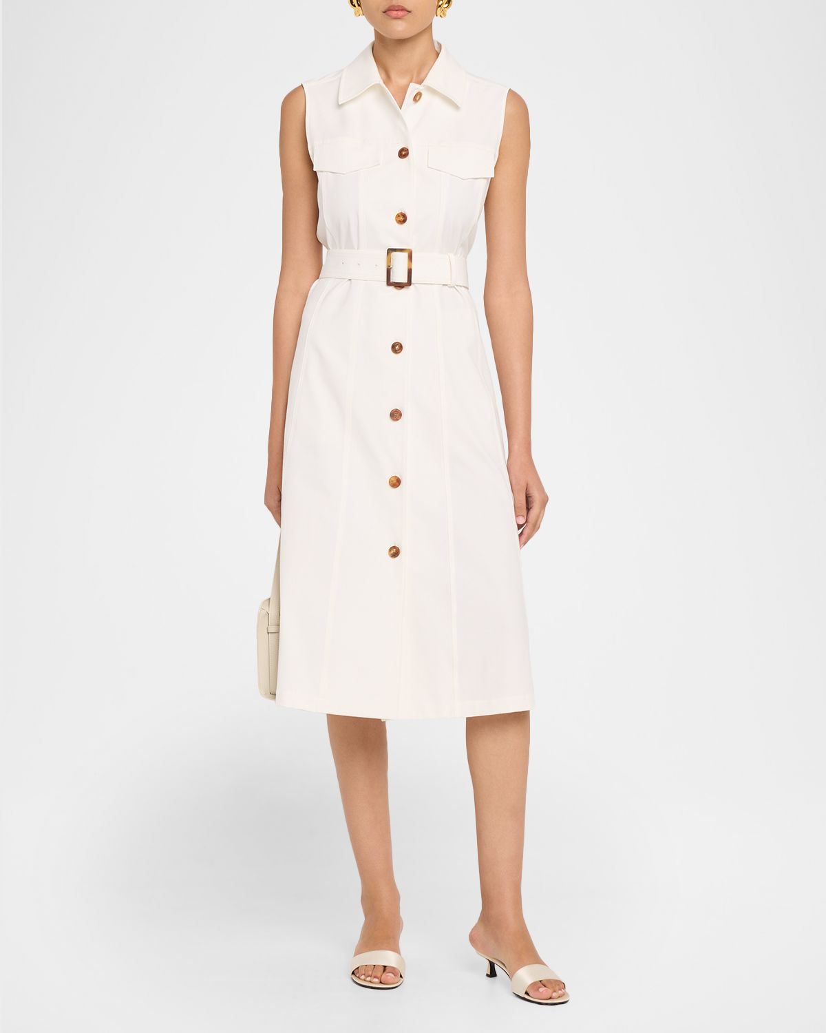 Lafayette 148 New York Belted Stretch Twill Midi Shirtdress