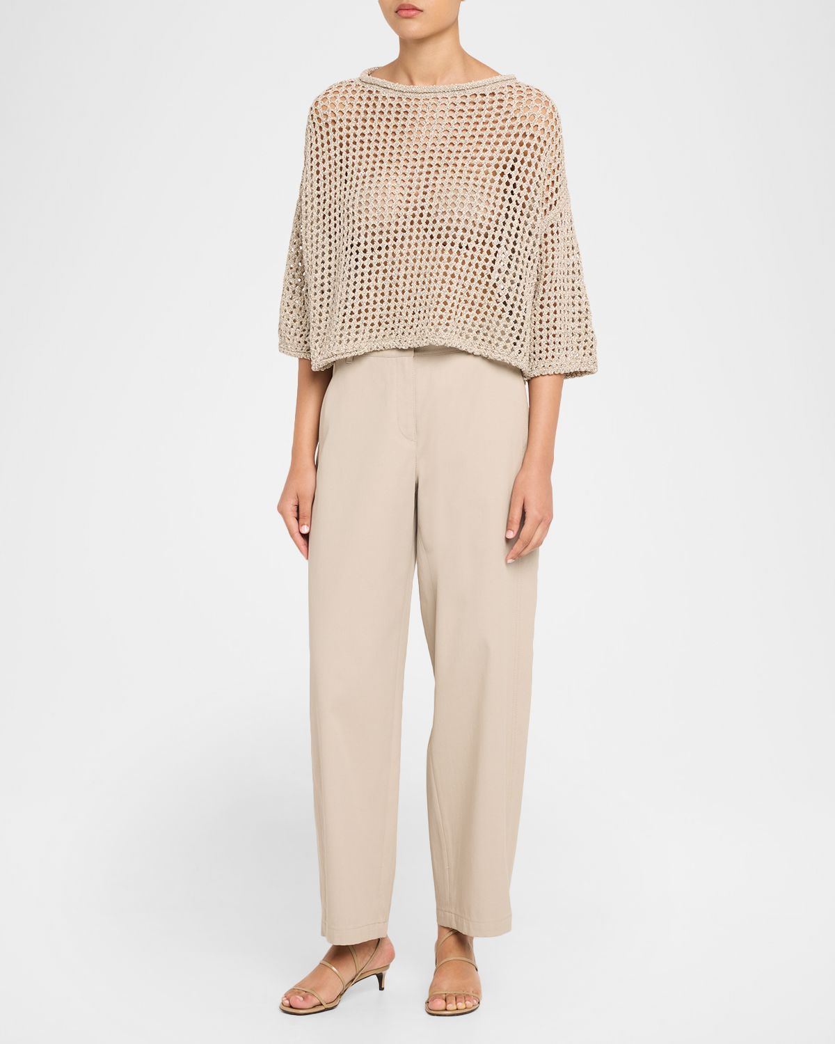 Lafayette 148 New York Oversized Open-Stitch Crop Sweater