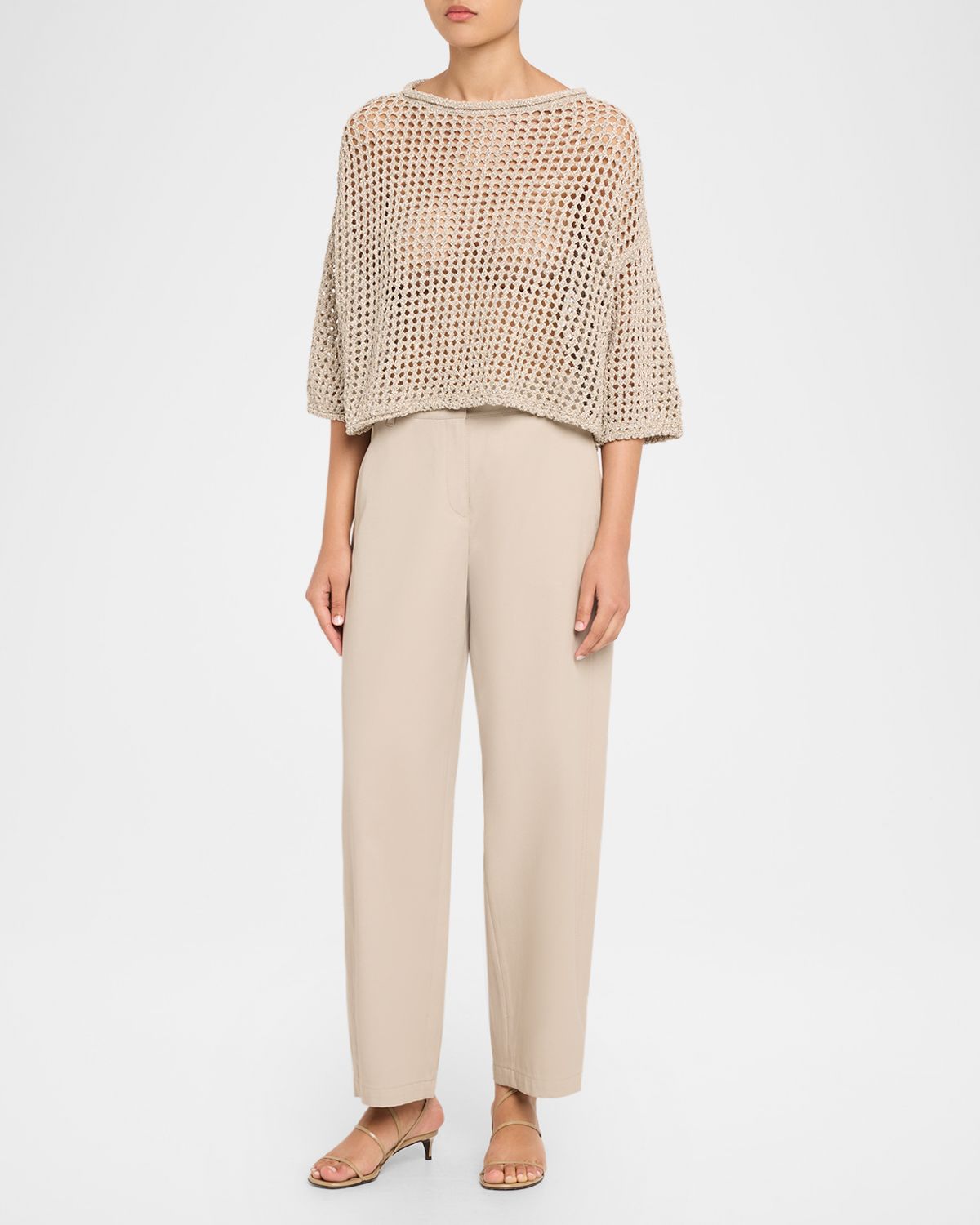 Lafayette 148 New York Chrystie Cropped Twill Barrel-Leg Pants