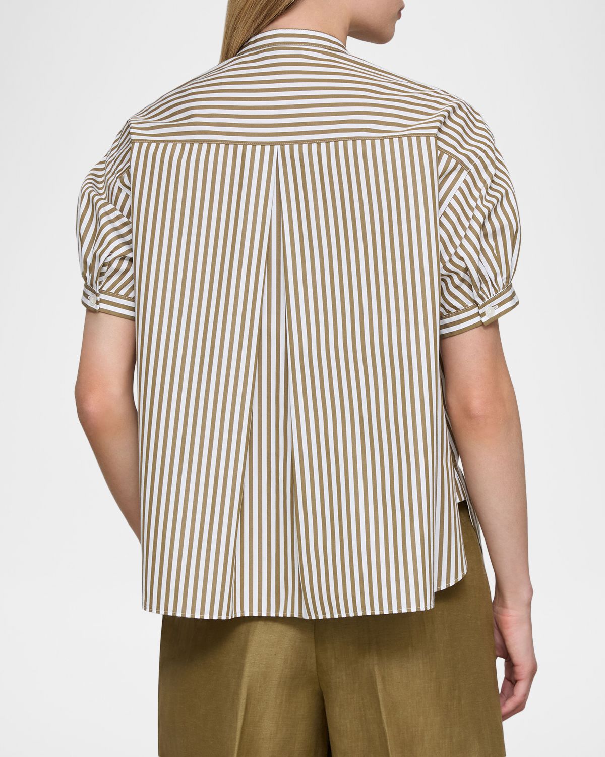 Lafayette 148 New York Stripe Poplin Puff-Sleeve Shirt