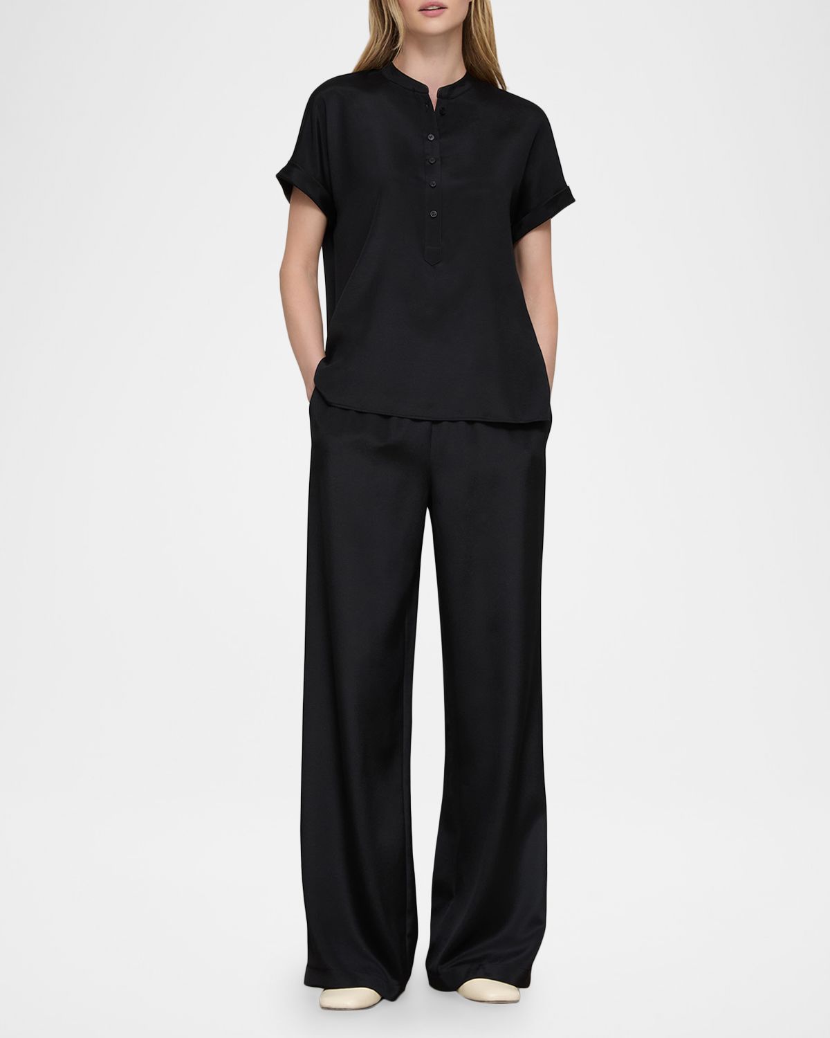 Lafayette 148 New York Penn Straight-Leg Silk Georgette Pants