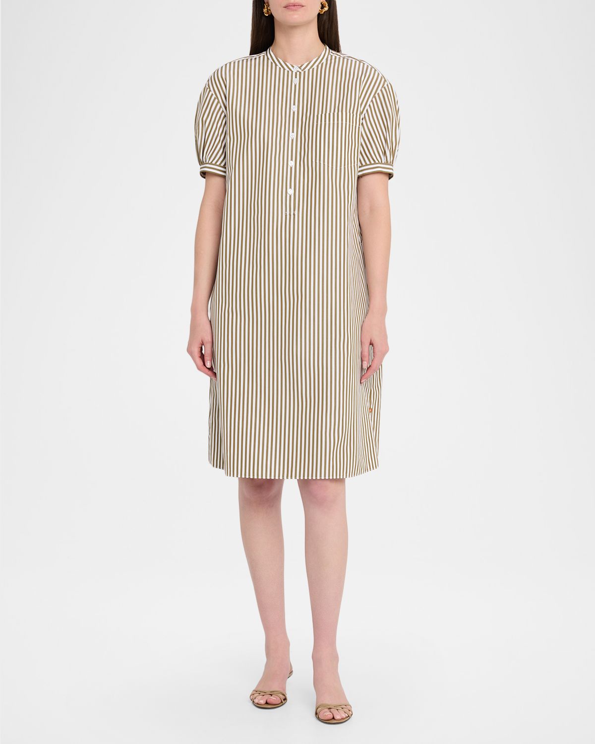 Lafayette 148 New York Striped Puff-Sleeve Shift Dress