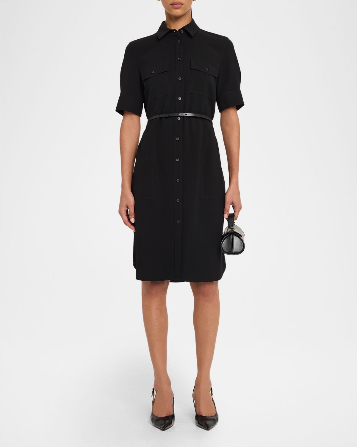 Lafayette 148 New York Belted Finesse Crepe Shirtdress
