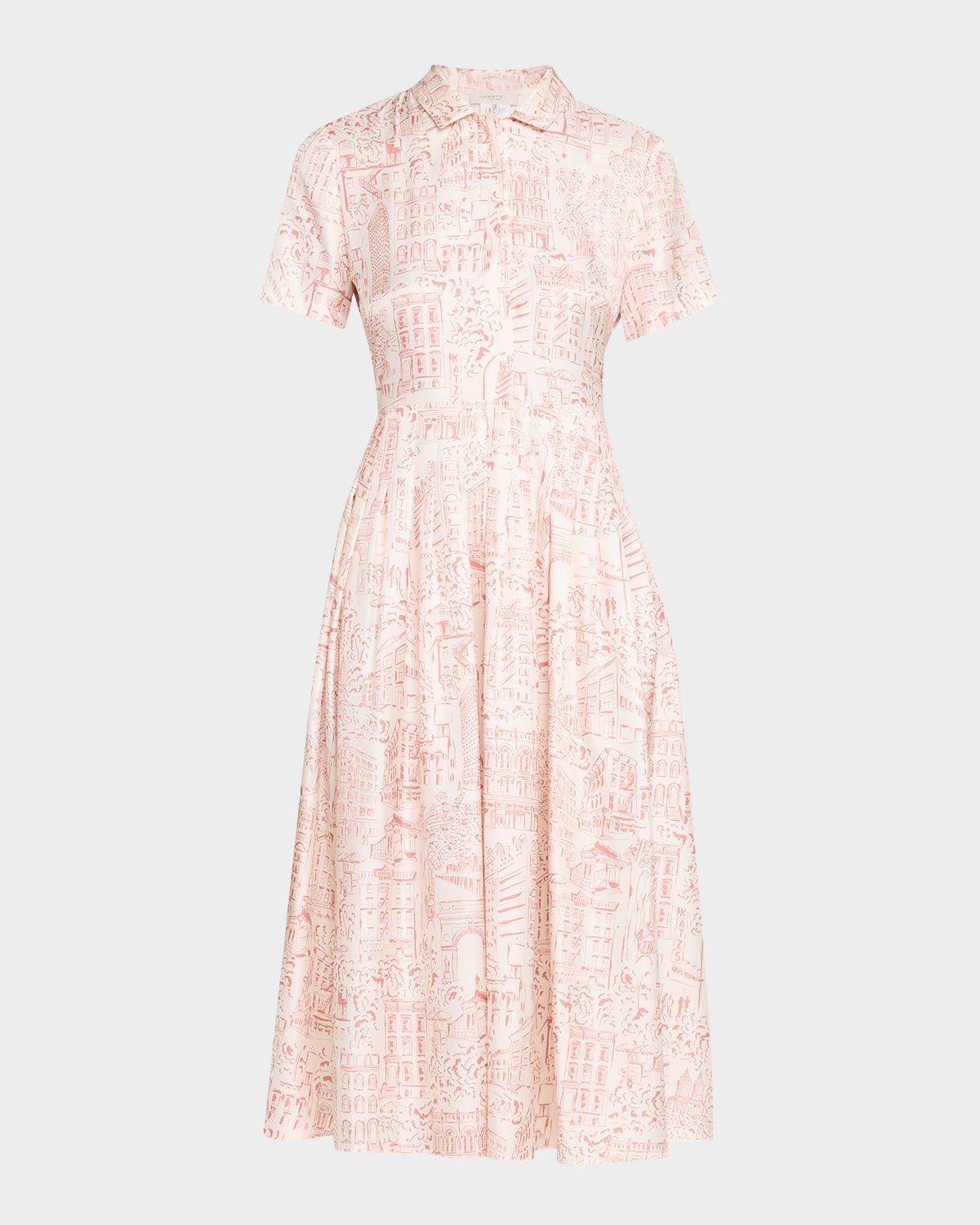 Lafayette 148 New York Pleated Landmarks-Print Silk Twill Midi Shirtdress