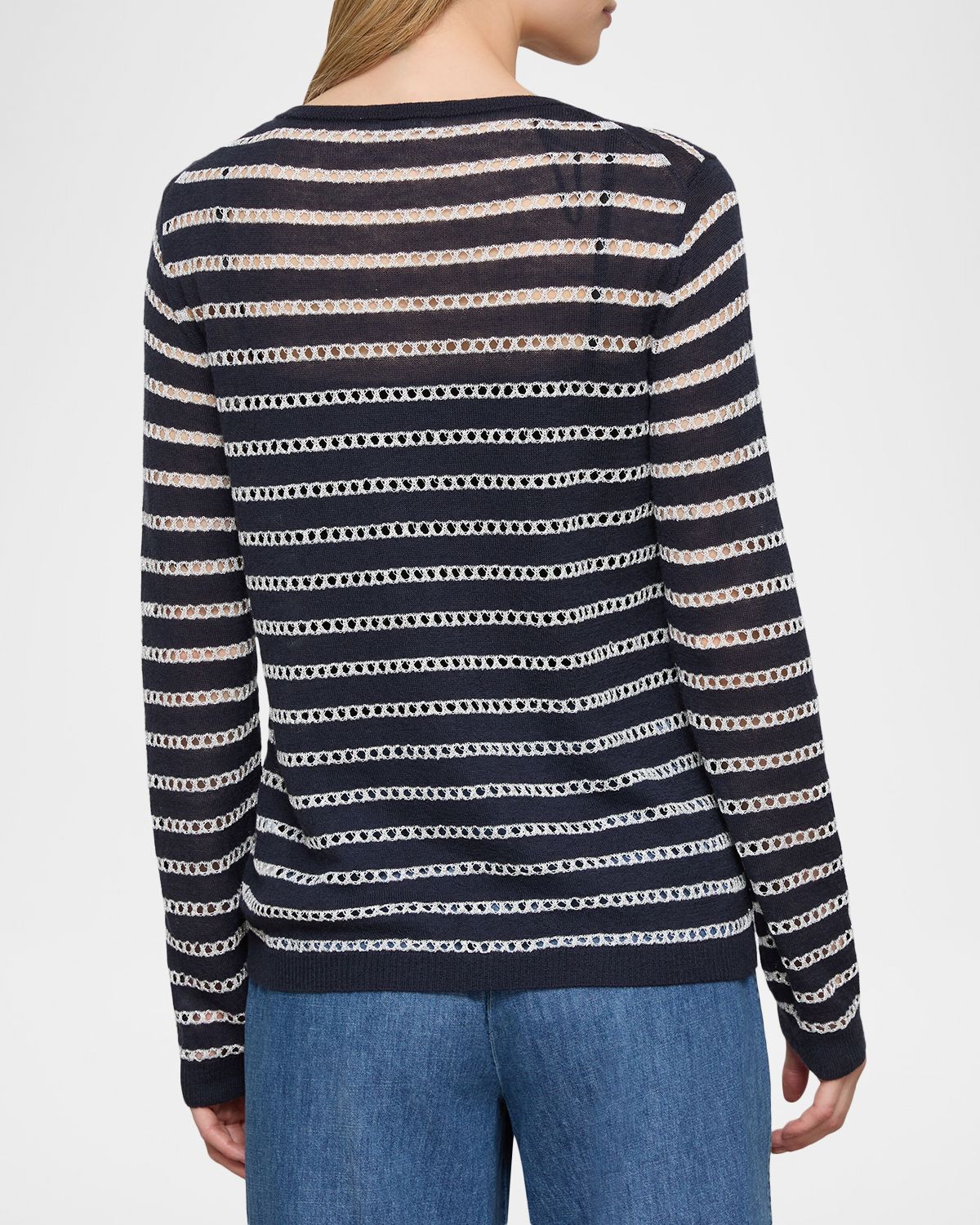 Lafayette 148 New York Pointelle Striped Fine-Gauge Cashmere Sweater