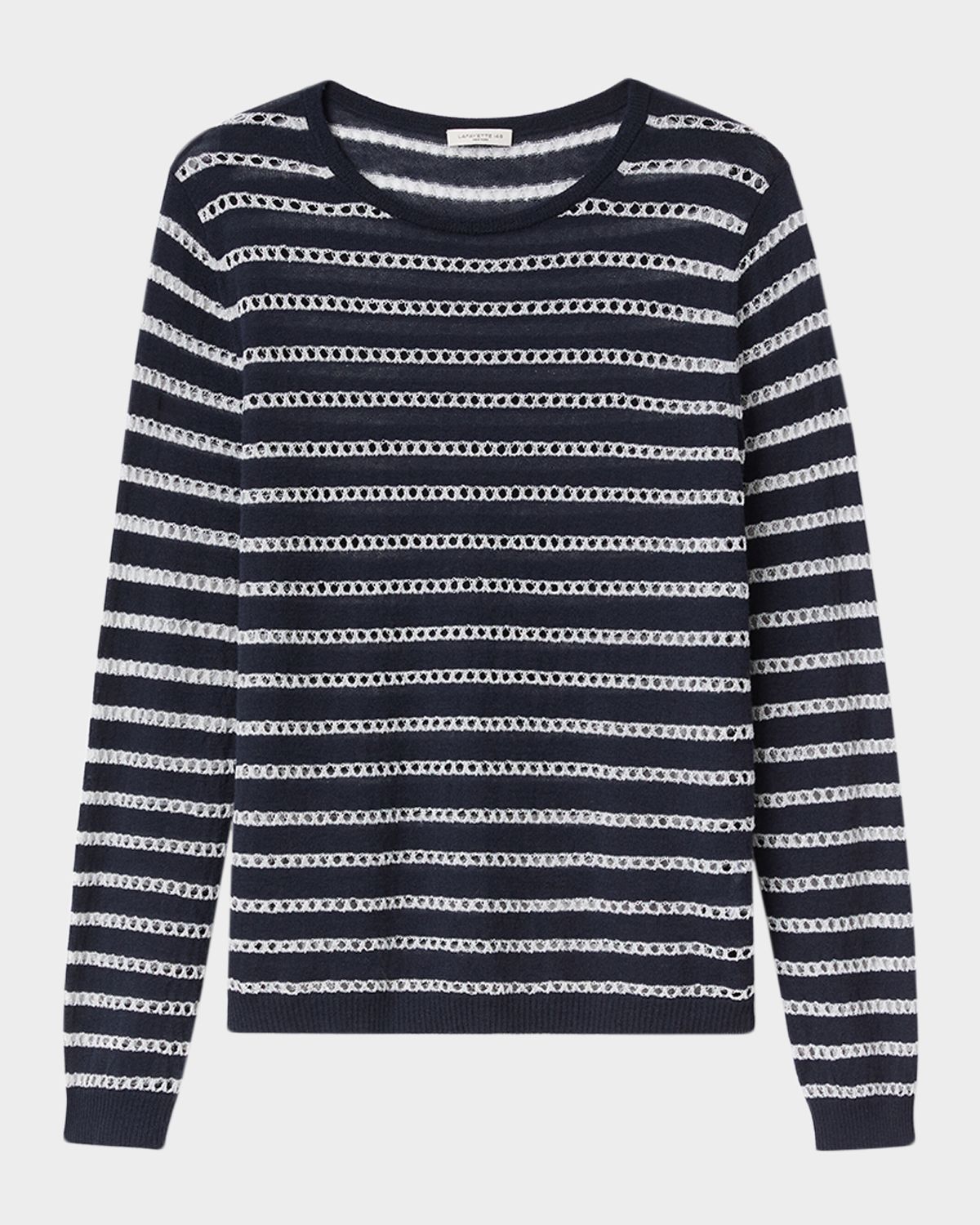 Lafayette 148 New York Pointelle Striped Fine-Gauge Cashmere Sweater