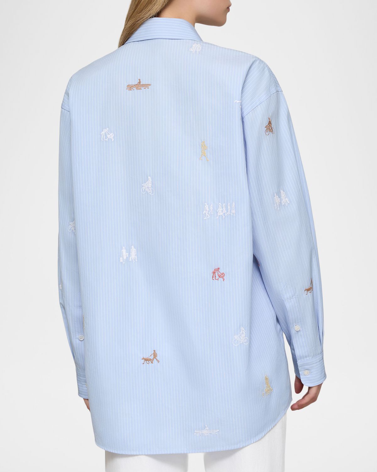 Lafayette 148 New York Embroidered Pinstripe Cotton Shirt