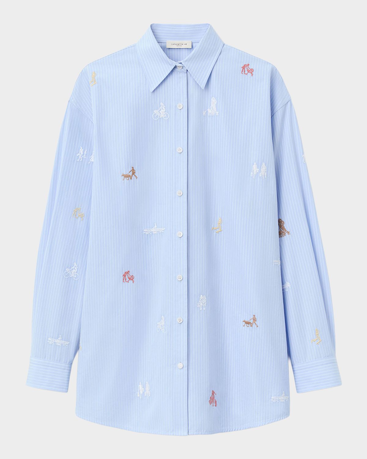 Lafayette 148 New York Embroidered Pinstripe Cotton Shirt