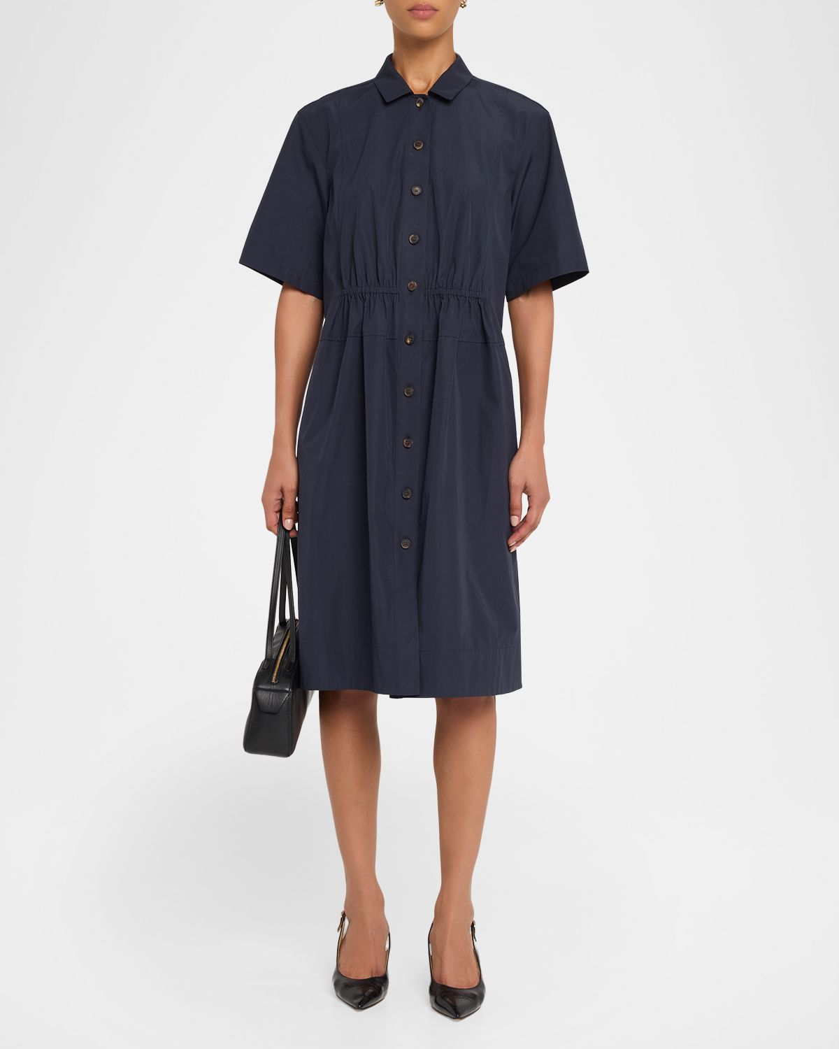 Lafayette 148 New York Gathered Organic Cotton Poplin Shirtdress