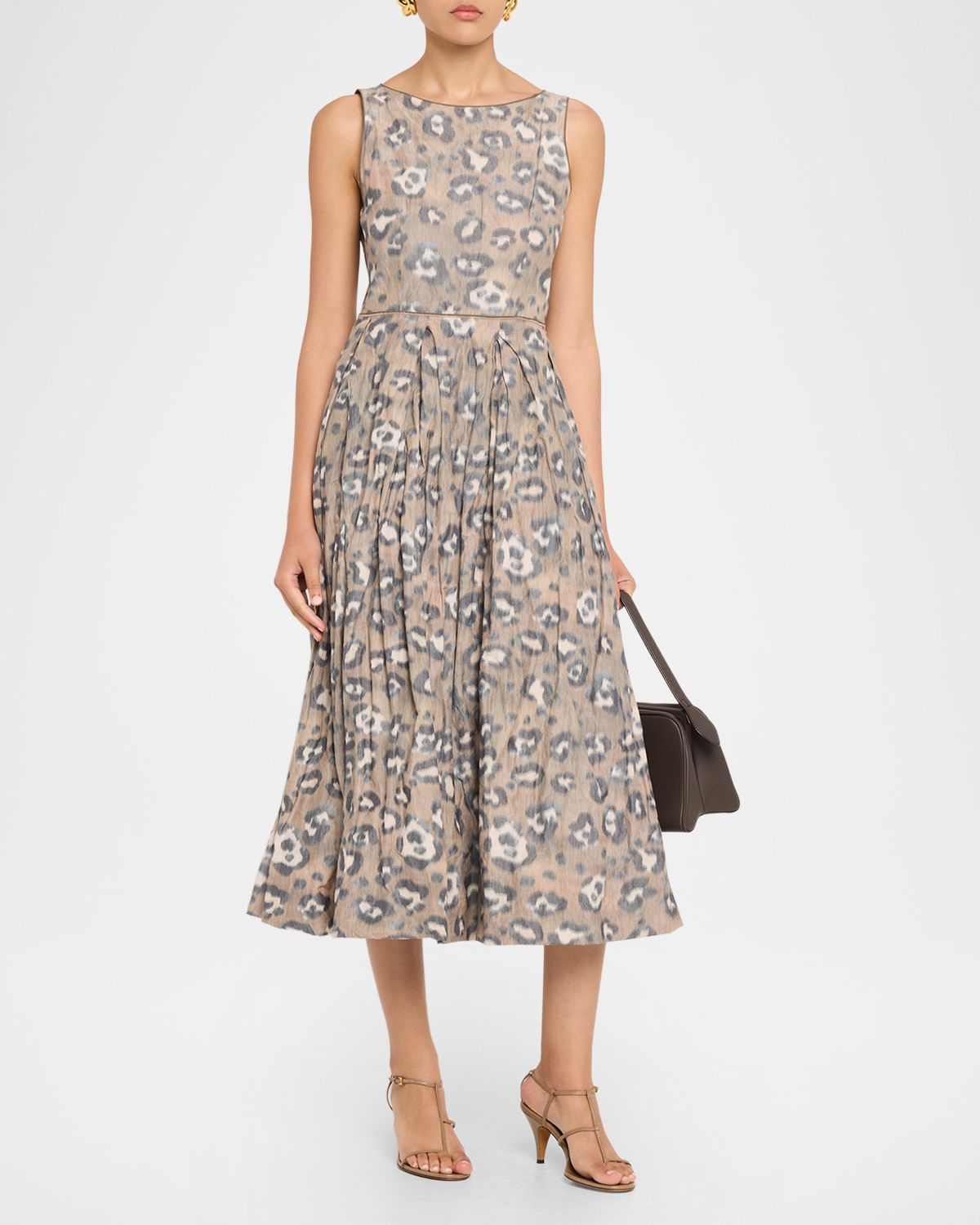 Lafayette 148 New York Pleated Leopard-Print Taffeta Midi Dress