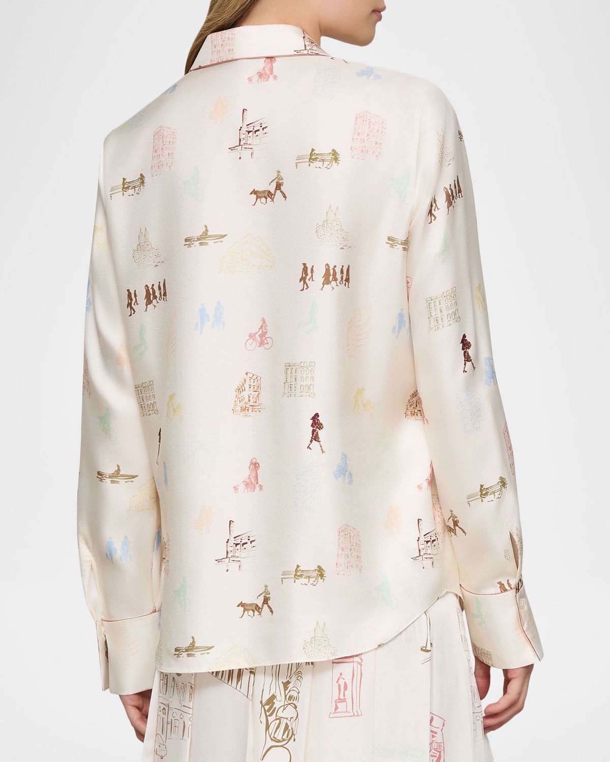 Lafayette 148 New York Scottie Manhattan-Print Silk Twill Blouse