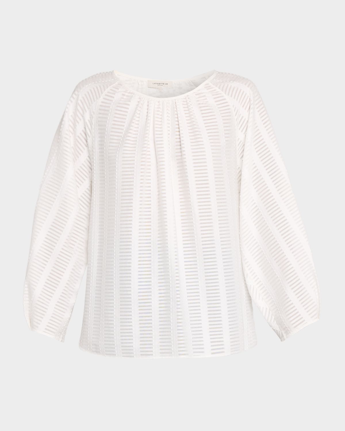 Lafayette 148 New York Blouson-Sleeve Sheer Striped Cotton Blouse