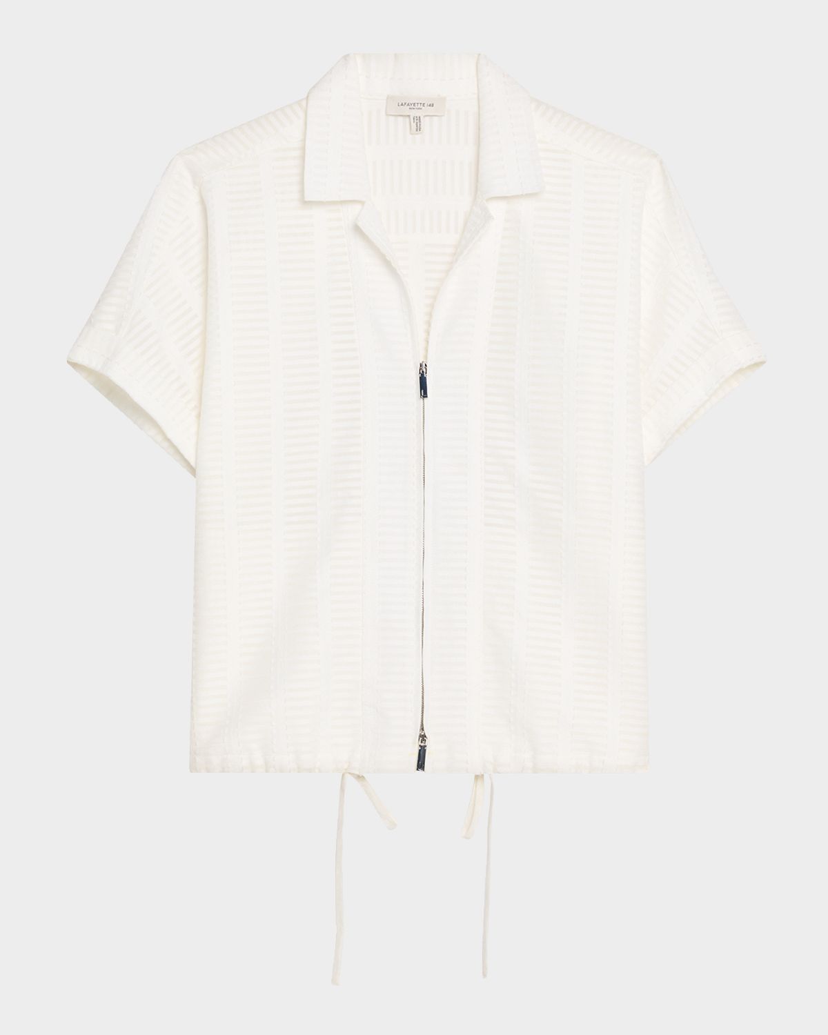 Lafayette 148 New York Zip-Front Sheer Striped Cotton Blouse