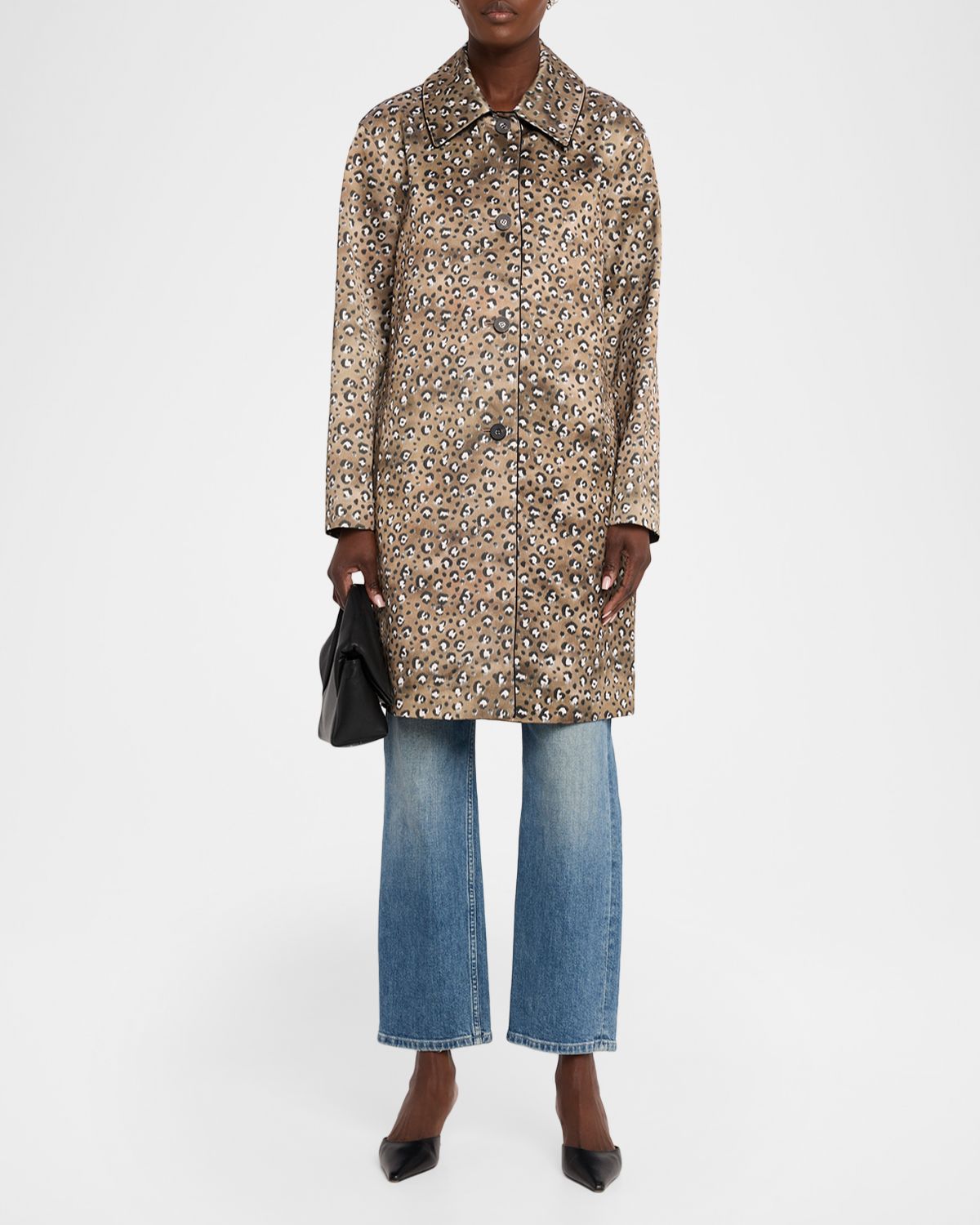 Lafayette 148 New York Leopard-Print Straight Twill Coat