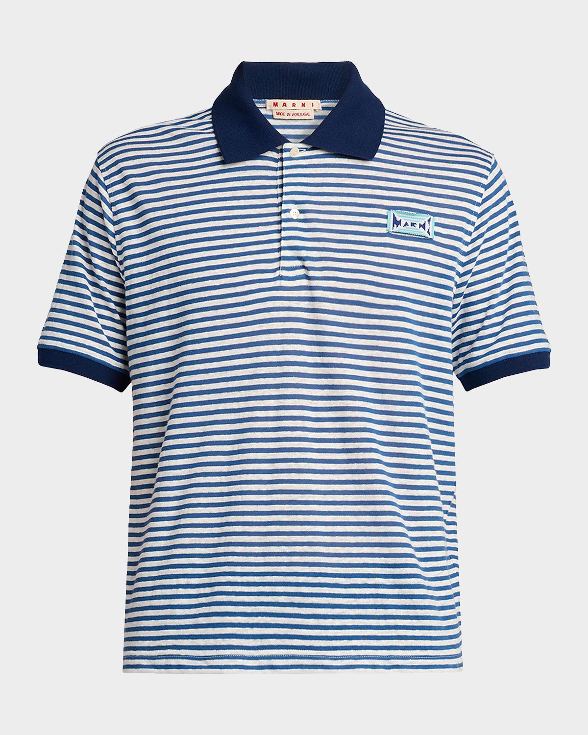 Marni Men 's Logo Patch Sailor Stripe Polo Shirt
