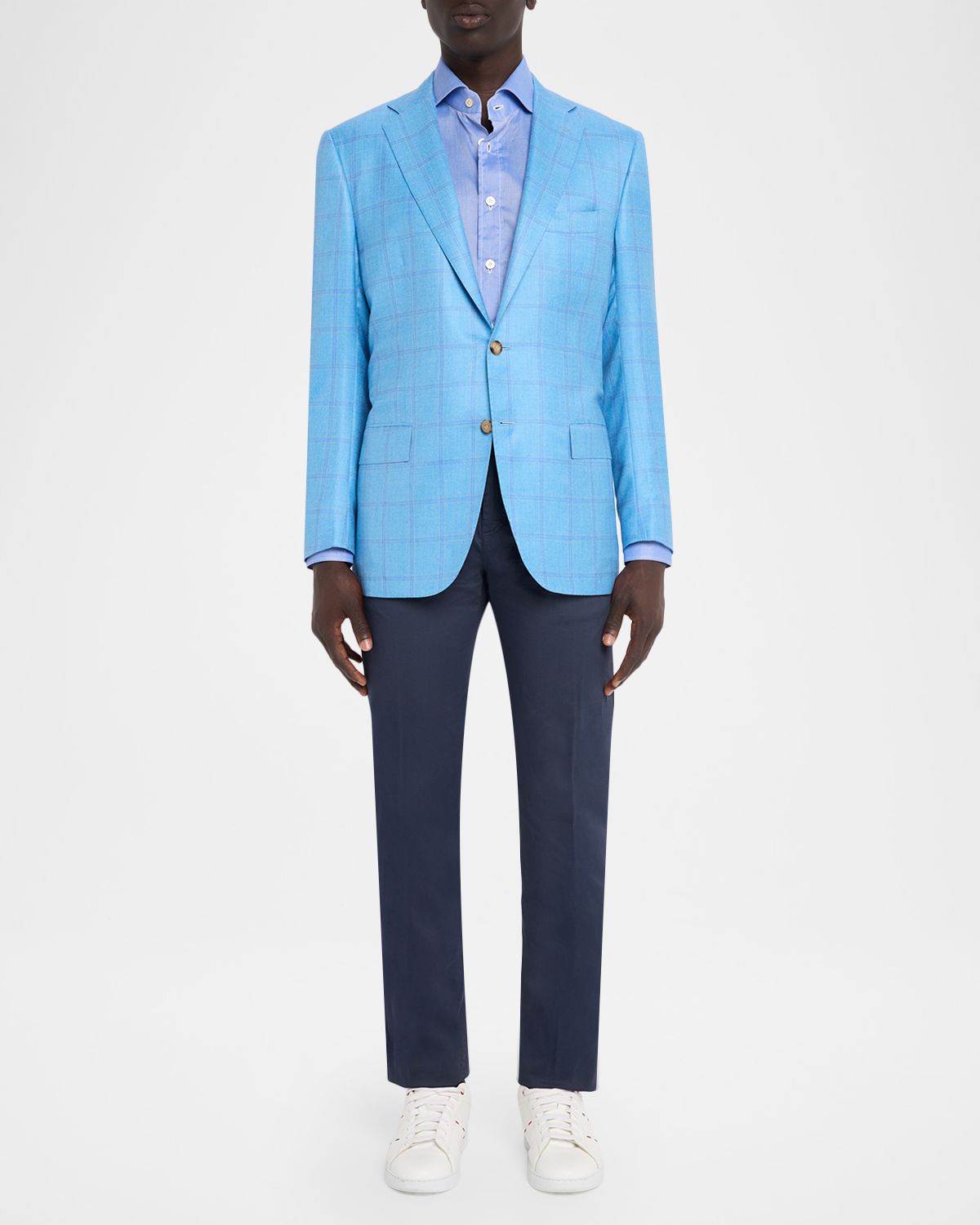 Kiton Men 's Light Teal Windowpane Jacket