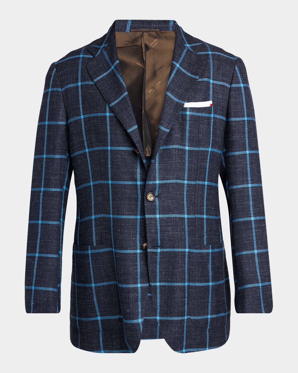 Kiton Men 's Windowpane Check Cashmere-Blend Blazer
