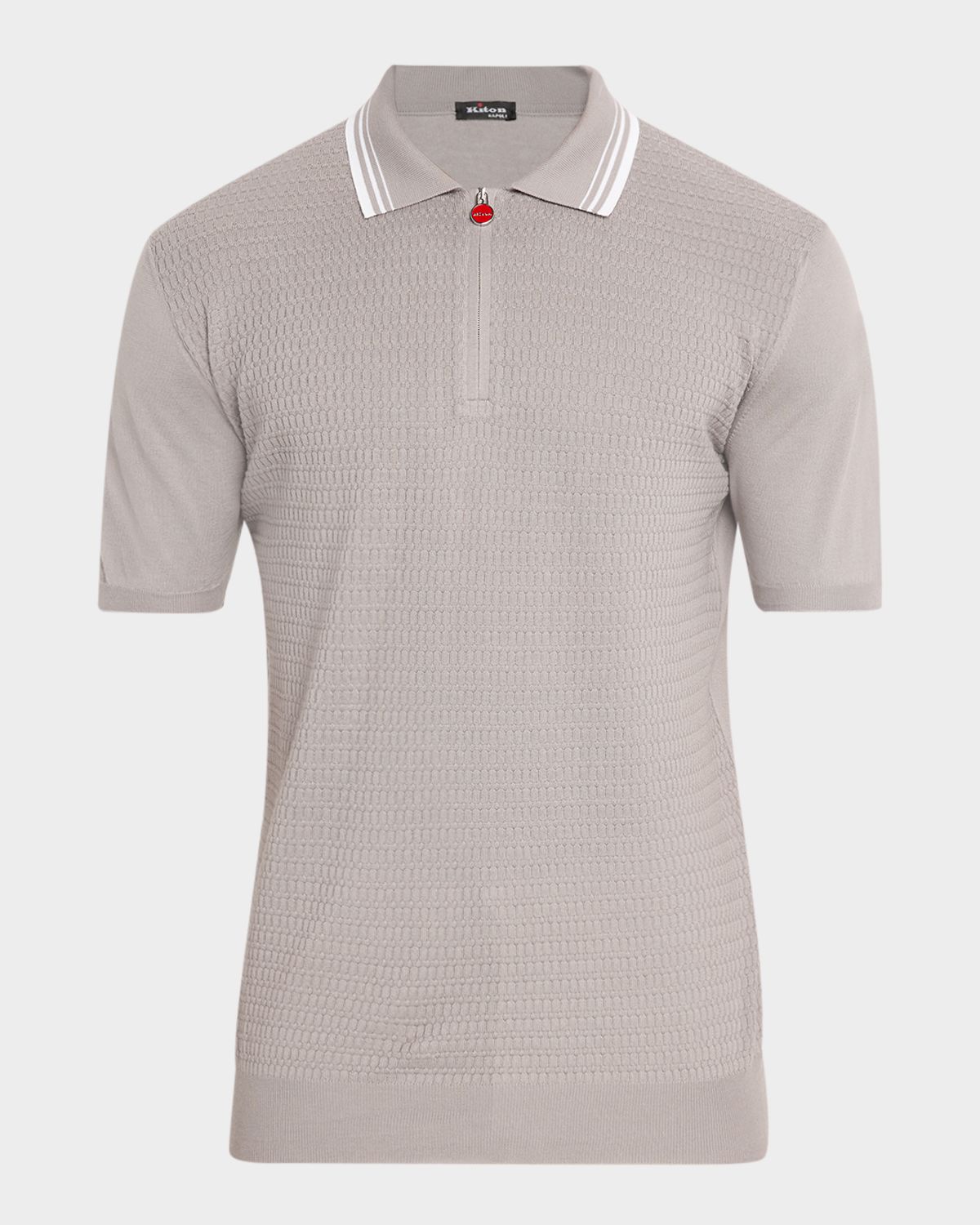 Kiton Men 's Half-Zip Cotton Textured Polo Sweater