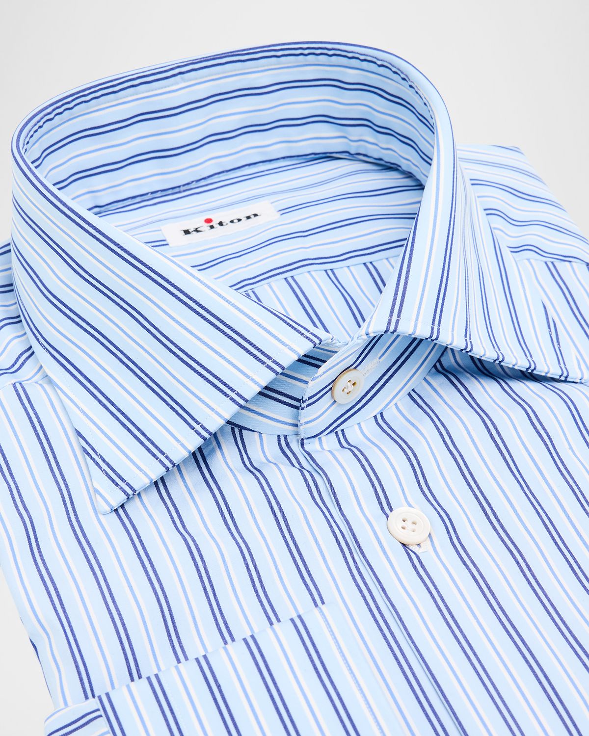 Kiton Men 's Varigated Stripe Cotton Dress Shirt with Mother-of-Pearl Buttons