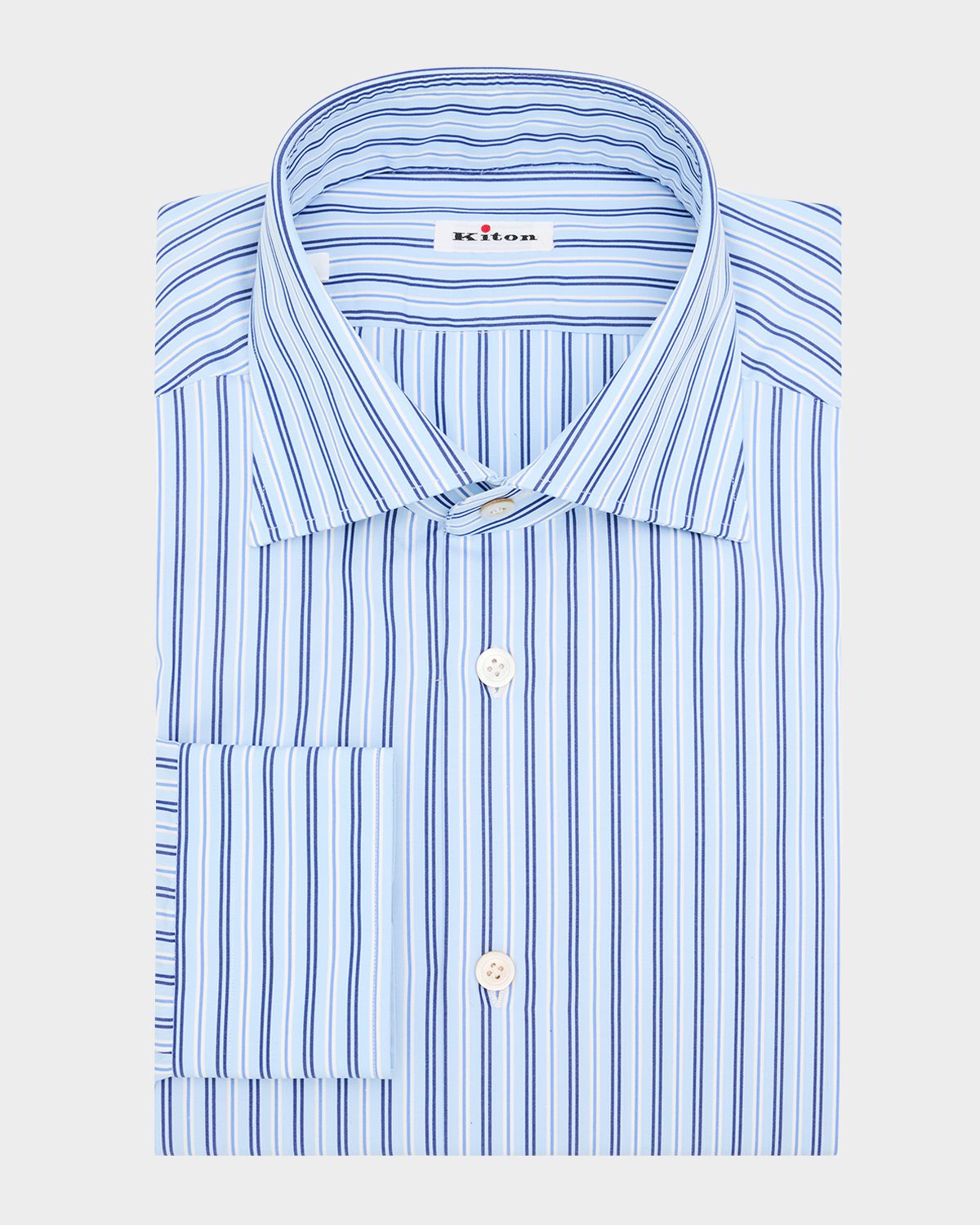 Kiton Men 's Varigated Stripe Cotton Dress Shirt with Mother-of-Pearl Buttons