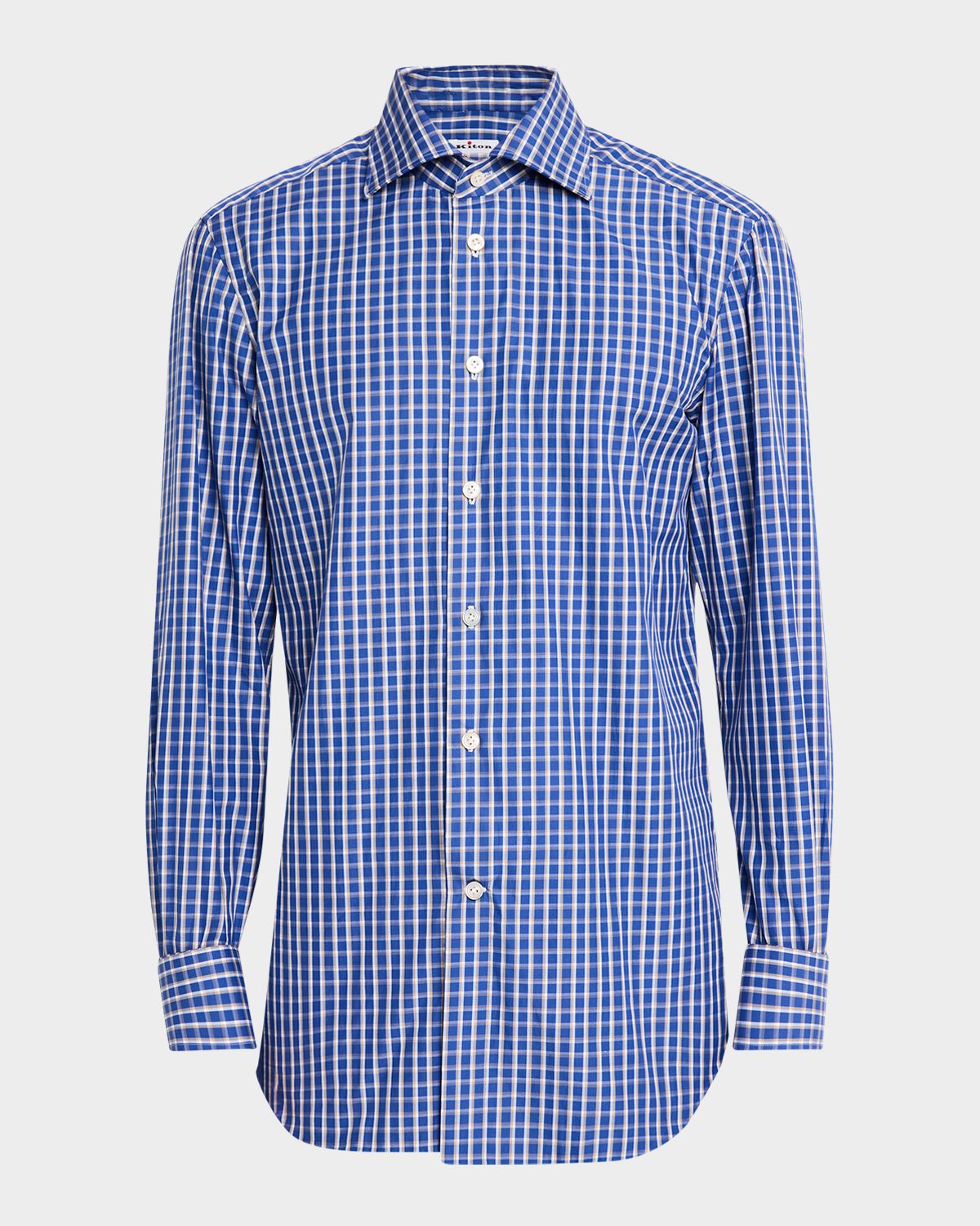 Kiton en 's Windowpane Plaid Cotton Sport Shirt
