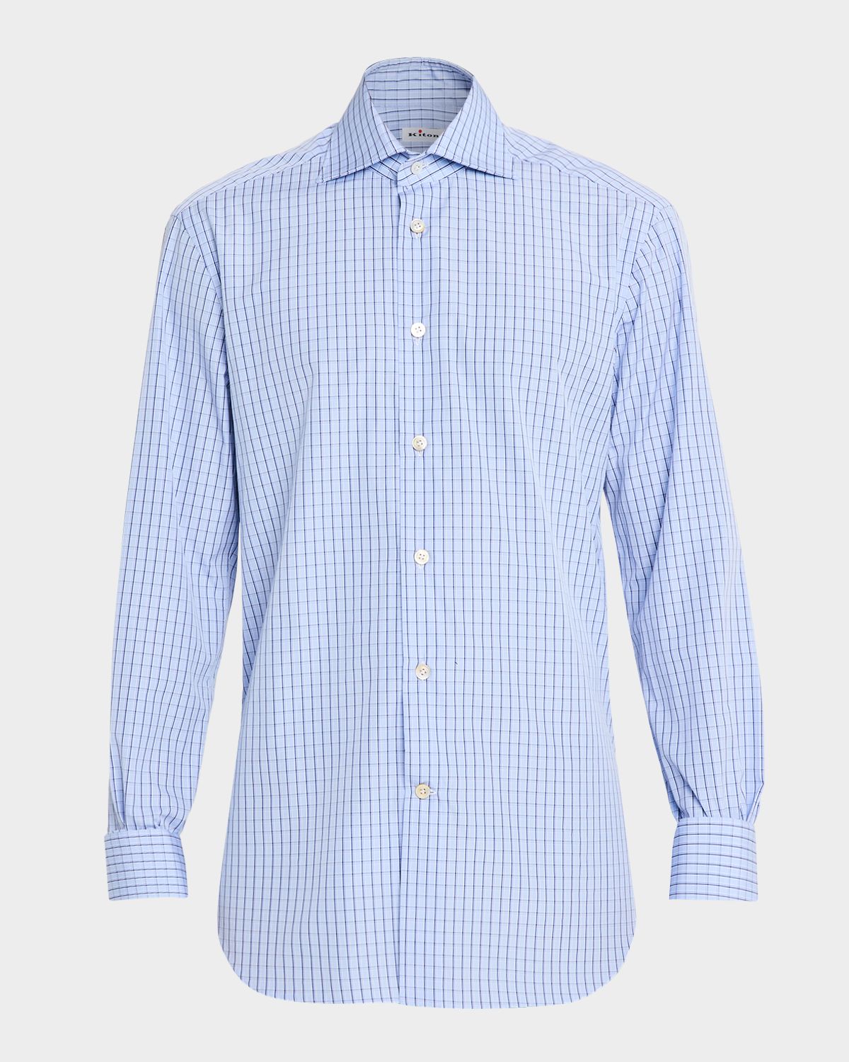 Kiton Men 's Cotton Grid Check Sport Shirt with Mother-of-Pearl Buttons
