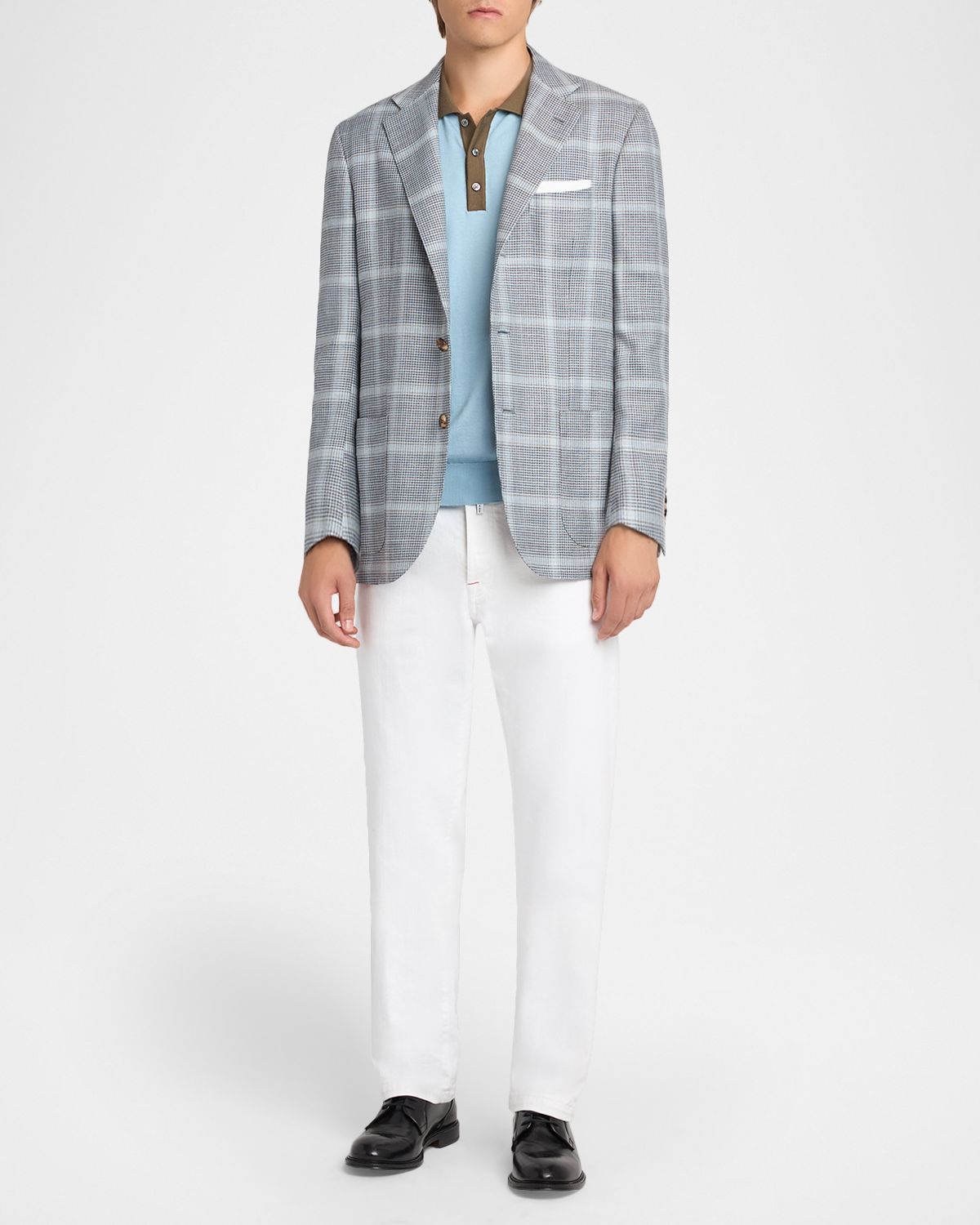 Kiton Men 's Cashmere, Wool and Silk Windowpane Plaid Sport Coat
