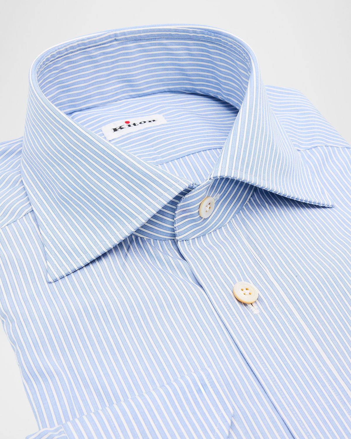 Kiton Men 's Cotton Fine Stripe Dress Shirt with Mother-of-Pearl Buttons