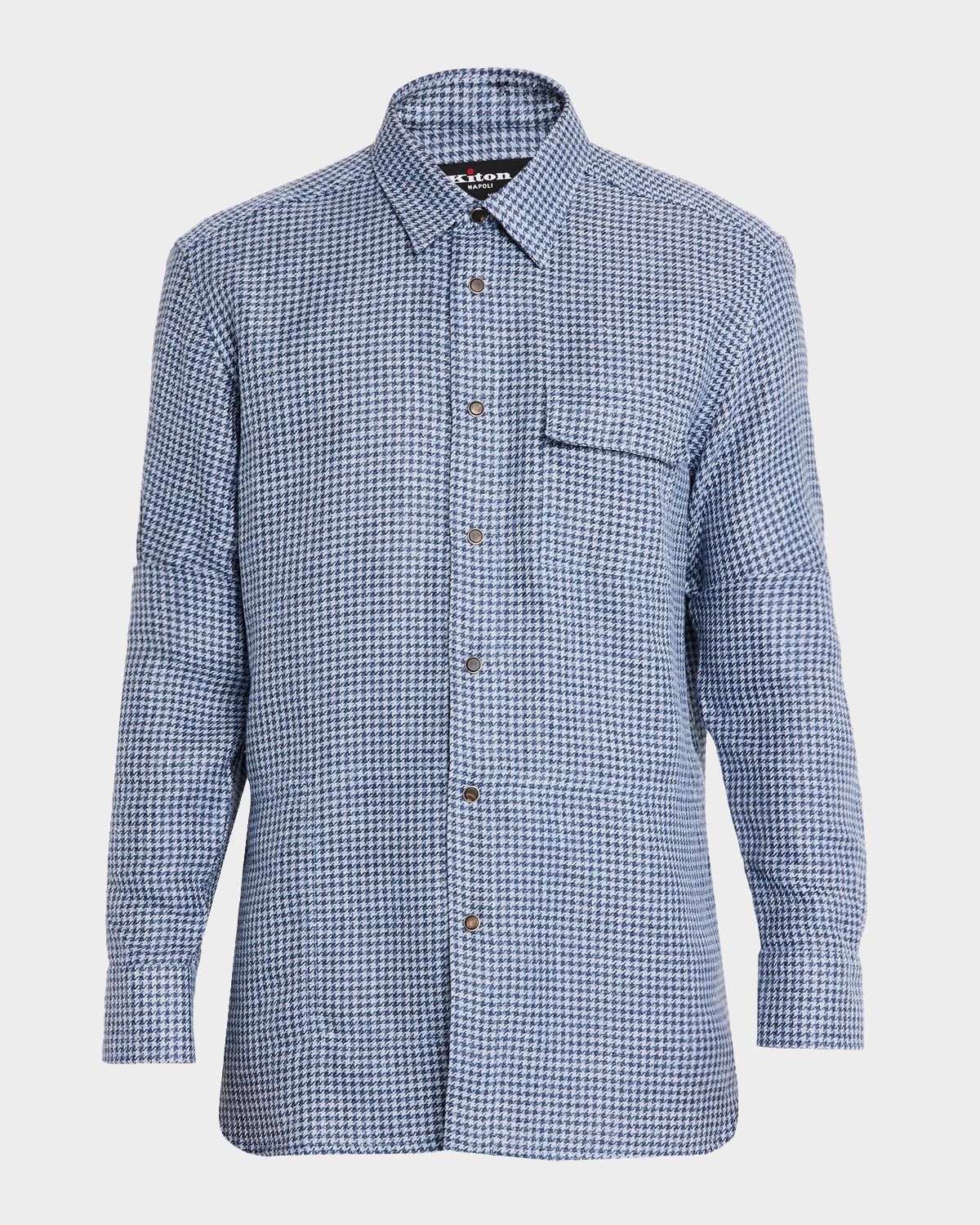 Kiton Men 's Houndstooth Linen Blend Overshirt