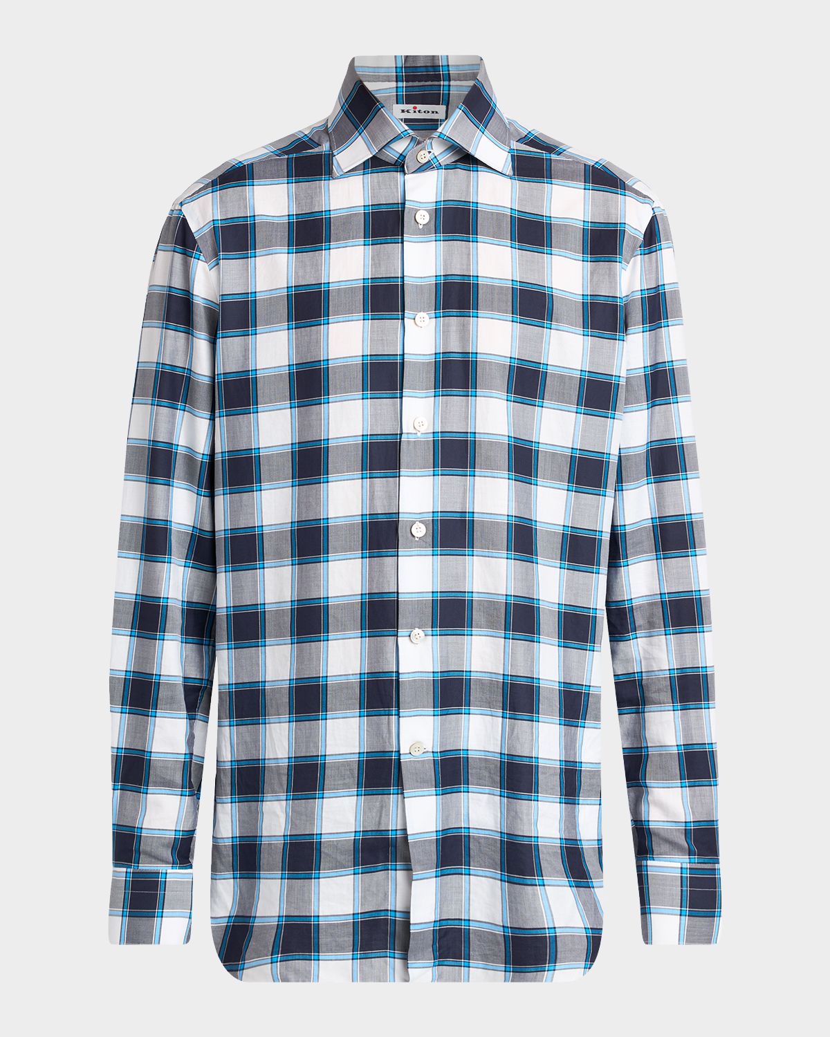 Kiton Men 's Cotton Plaid Button-Down Shirt